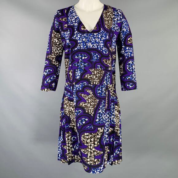MARNI Size 4 Multi Color Polyester Abstract 3/4 Sleeves Dress - Picture 1 of 8